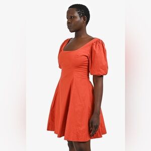 Staud Orange Cotton Square
Neck Midi Dress